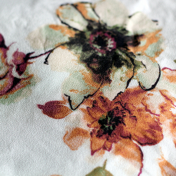 Ivory Crepe Floral Shift Trumpet Sleeve Dress - Picture 3 of 5